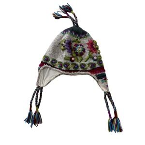Newari Icelandic Design Nepal 100% Wool Fleece Lined Earflap Beanie Hat Handknit